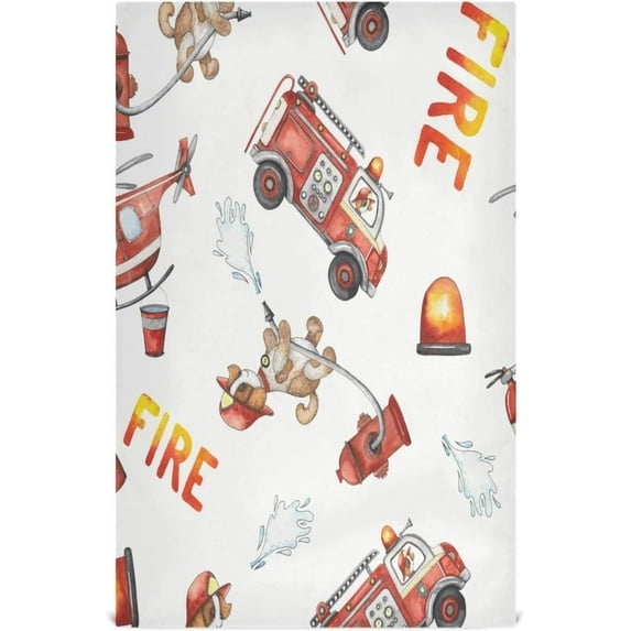 Watercolor Cartoon Fire Trucks Dish Towels Set of 6, Cute Puppy Firemen Washable Tea Towels Dishcloths Lint-Free 18x28 Inch Fast Drying for Kitchen Restaurant Bar Clean