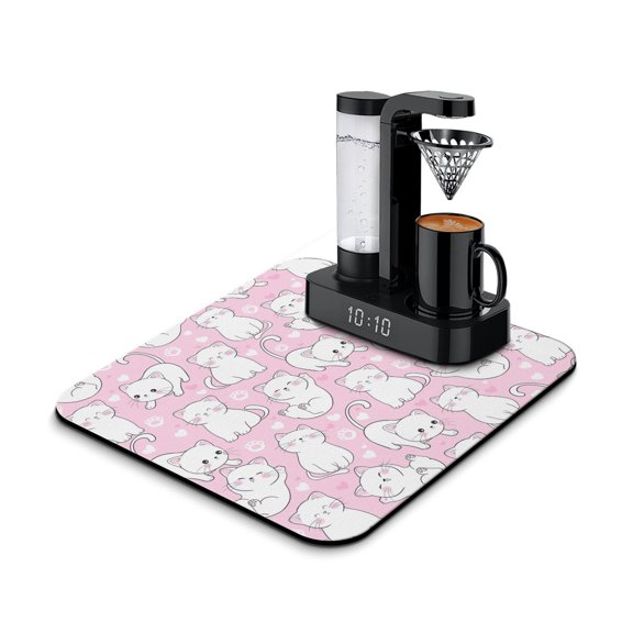 Watercolor Cat Artwork Coffee Bar Mat - Geometric Cat Pattern Absorbent Non-Slip Mat for Coffee Counters