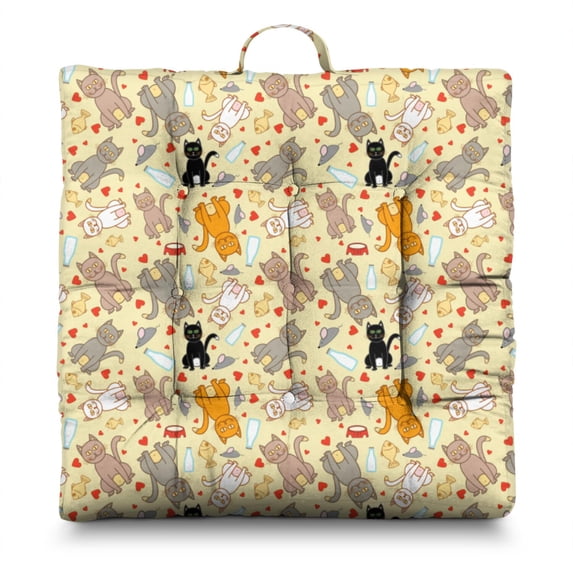 Watercolor Cat Artwork Floor Cushion - Pet Lover Themed Meditation Pillow - Sunlight-Expanded PP Cotton Filling