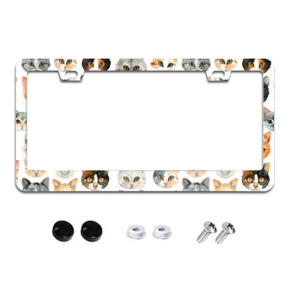 Watercolor Cat Faces License Plate Frames for Women Men Car Plate Holder Cover Metal Tag Aluminum Car Accessories Front Rear Plate Decor
