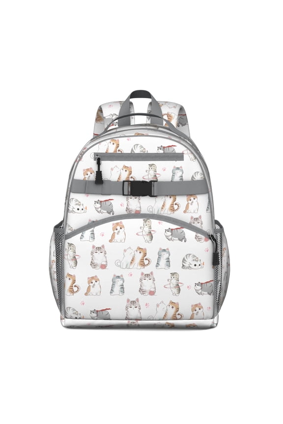 Watercolor Cat Hand-Drawn Backpack - Multiple Compartments for Organization
