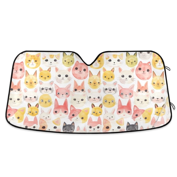 Watercolor Cat Heads Car Windshield Sun Shade Foldable Car Front Window Visor Heat and UV Protection 53x23.5