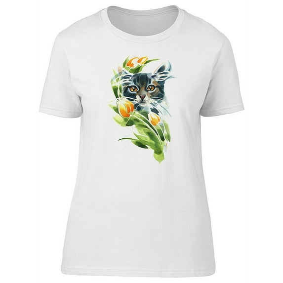 Watercolor Cat In The Leaves T-Shirt Women -Image by Shutterstock, Female XX-Large