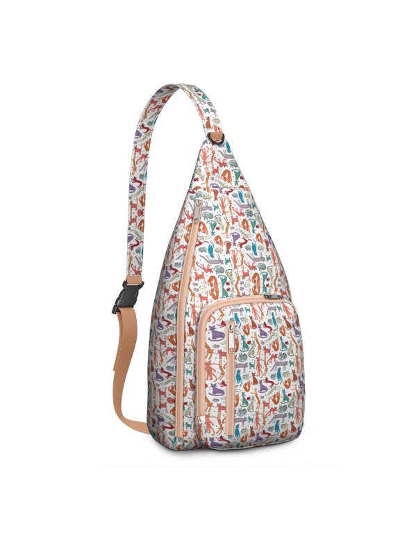 Watercolor Cat Lover's Sling Bag - Boho Cat Aesthetic Crossbody Backpack (Adorable Cat-Themed Print, Multi-Occasion Use)