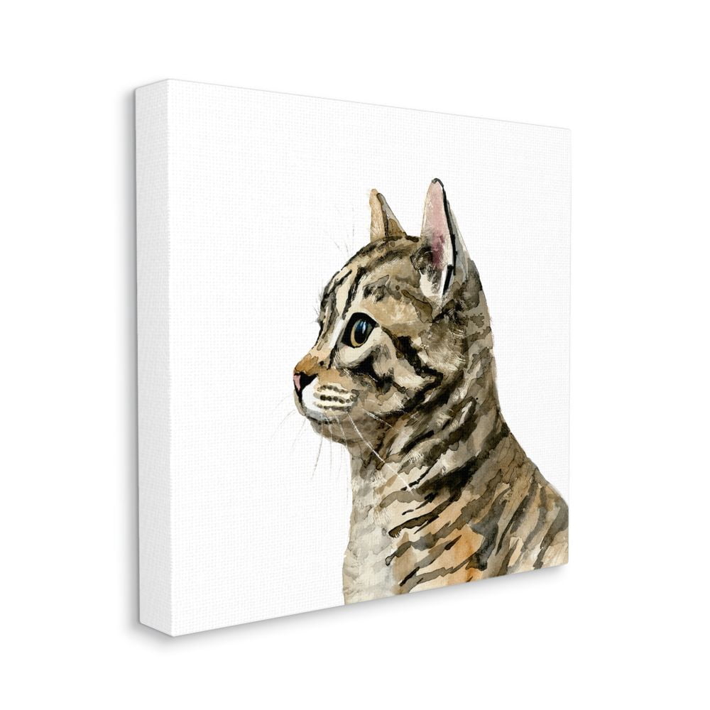 Watercolor Cat Portrait Kitten House Pet Minimal Animals & Insects Gallery-Wrapped Canvas Print Wall Art, 17x17