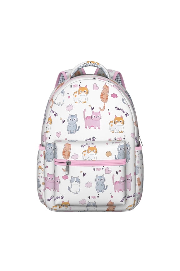 Watercolor Cat Student School Backpack with Hand-drawn Cat Graphic and Vintage Cat Illustration Artistic Pattern Book Bag
