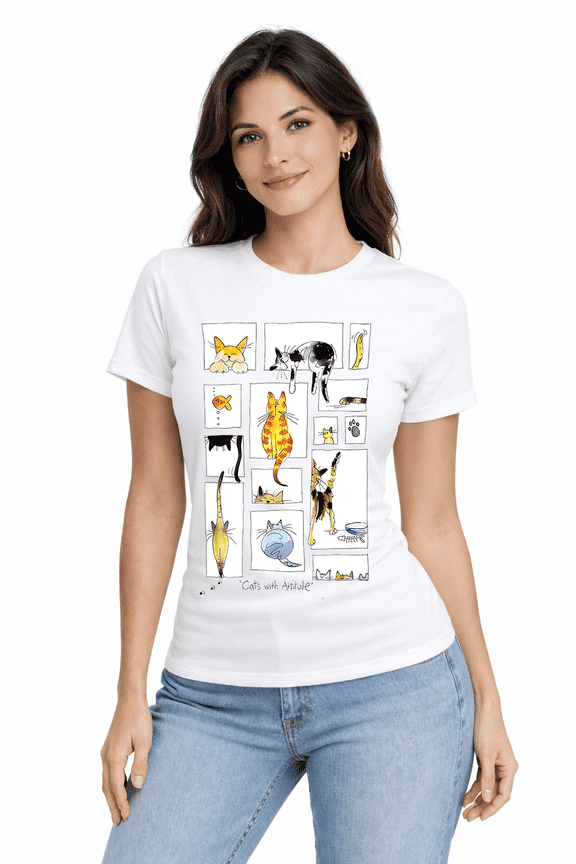 Watercolor Cat Windows T-Shirt | Playful Multi-Cat Boutique Graphic Tee