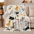 thumbnail image 1 of Watercolor Cats With Yarn Flowers Birds And Fall Living Room Scene Whimsical Art Flannel Blanket For Cat Fans, Soft Warm Home Decor For Bedroom Living Room Thanksgiving Gift, 1 of 9