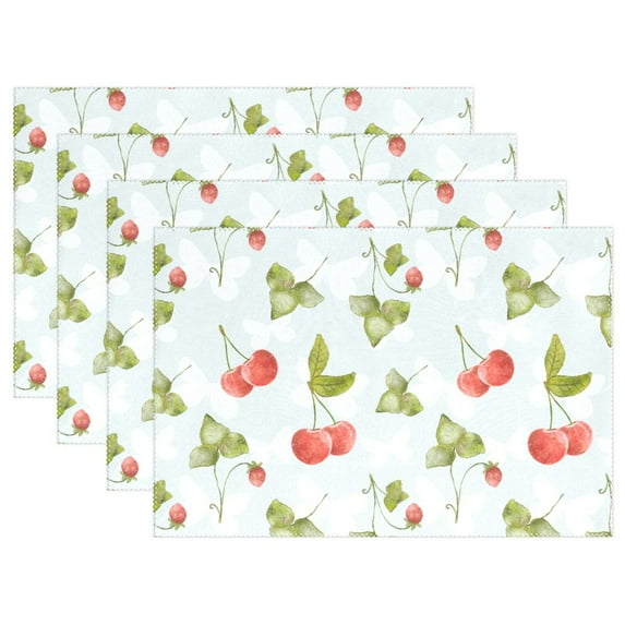 Watercolor Cherry 4 PCs Placemats Set Linen Non-Slip Table Mat Rectangular Washable for Dining Kitchen Party 12"x18"