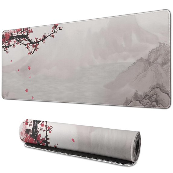 Watercolor Cherry Blossom Large Gaming Mouse Pad,Mouse Pad Gaming 31.5 x 11.8 in Mouse Mat Desk Pad,Large Desk Mat,Extended Keyboard Mousepad with Non-Slip Base and Stitched Edge for Desk Home Office