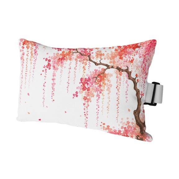 Watercolor Cherry Blossom Outdoor Pillow for Chaise Lounge Chair,Pink Coral Flower Petals Waterproof Headrest Lumbar Pillows with Insert&Elastic Strap for Patio Pool Garden Chairs Decor,1 Pack
