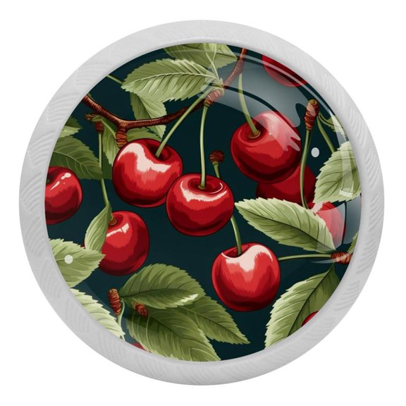 Watercolor Cherry Fruit Crystal Glass Drawer Knob Pull Ergonomic 30mm Circle Glowing Furniture Cabinet Handle for Kitchen Dresser Cupboard Wardrobe