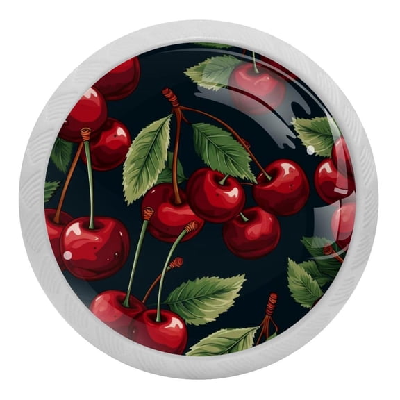 Watercolor Cherry Fruit Crystal Glass Drawer Knob Pull Ergonomic 30mm Circle Glowing Furniture Cabinet Handle for Kitchen Dresser Cupboard Wardrobe