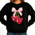 thumbnail image 1 of Watercolor Cherry Pink Bow Womans Print Sweatshirt Graphic Sweatshirt Black White S-3XL Fruit Casual Tops, 1 of 4