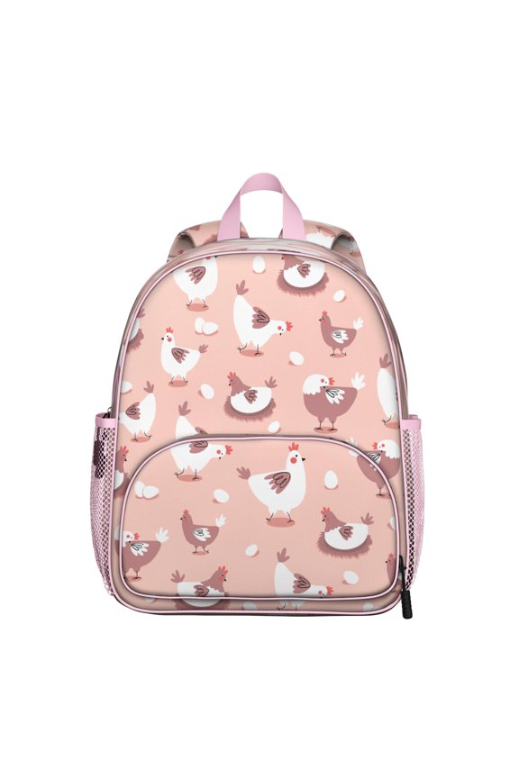 Watercolor Chicken Art Student Backpack – Cute Farm Animal Design with Rooster, Hen, Eggs, Wildflowers, and Minimalist Rural Style
