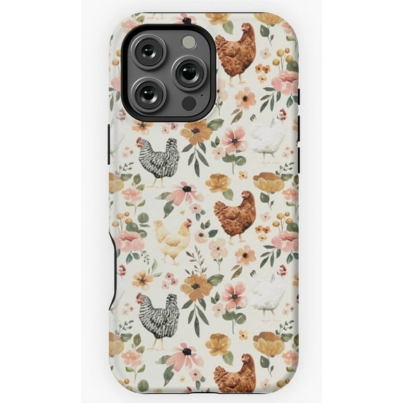 Watercolor Chicken Floral Art Gift Phone Case for iPhone 11 12 13 14 15 16 17 Pro Max