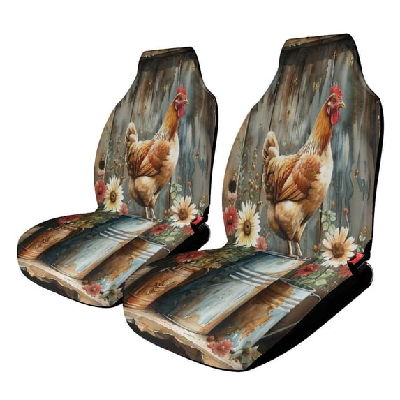 Watercolor Chicken in Foreground Flower Car Seat Covers Front Seats Universal Fit for Cars SUV Truck Auto Interior Accessories
