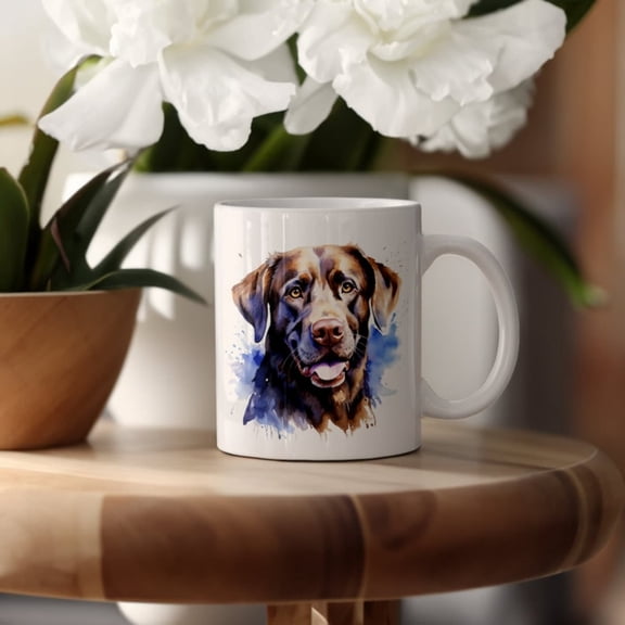 Watercolor Chocolate Ceramic Mug, Cute Brown Lab Painting Mug, Dog Lover's Gifoffee Cup, Dog Owner's Tea Cup, & oz Sizes.