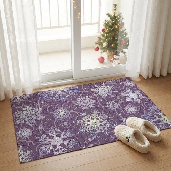 Watercolor Christmas Ice Flower Rectangle Area Rug 2x3ft,Living Room Rug Non-Slip Washable Circle Rugs Pad,Winter Snowflakes Soft Floor Carpet for Bedroom Dining Room