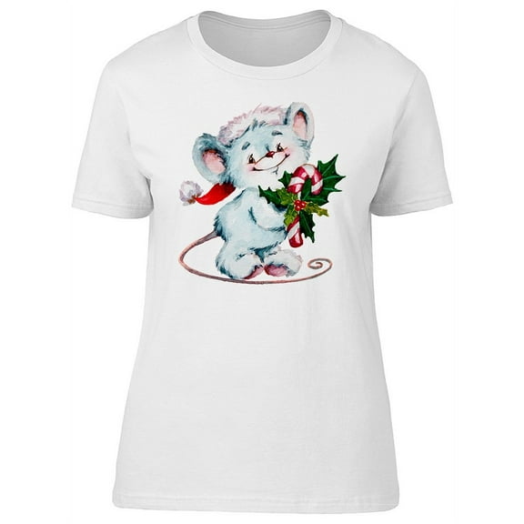 Watercolor Christmas Mouse T-Shirt Women -Image by Shutterstock, Female Large