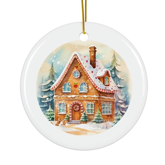 Watercolor Christmas Old House Magical Season Treasure For Gifts And Surprises Hanging Round Ornament