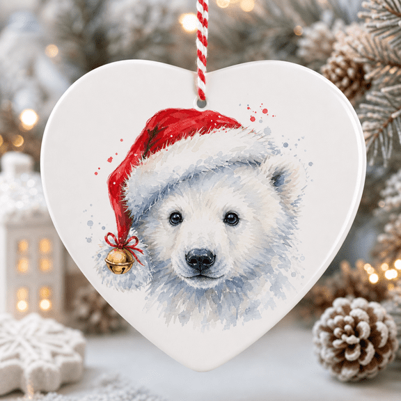 Watercolor Christmas Ornament Polar Bear Heart Hanging Tree Decor for Holiday Gifting