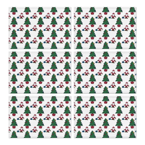 Watercolor Christmas Placemats Set of 6, 12x17 Inch Wipeable Mats - Seasonal Deer Trees Snowflakes Design for Holiday Table Setting