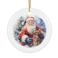 thumbnail image 1 of Watercolor Christmas Santa And Presents Magical Season Treasure For Gifts And Surprises Hanging Round Ornament, 1 of 1