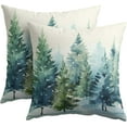 thumbnail image 1 of Watercolor Christmas Tree Pillow Covers 16x16 Set of 2 Blue Green Xmas Print Vintage Decorative Outdoor Throw Pillow Case Rustic Winter Holiday Decoration Farmhouse Sofa Couch Cushion Cover Bed Decor, 1 of 6