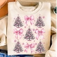 thumbnail image 1 of Watercolor Christmas Tree Sweater, Pink Coquette Tree With Bow Girly Christmas Holiday Sweatshirt, 1 of 5