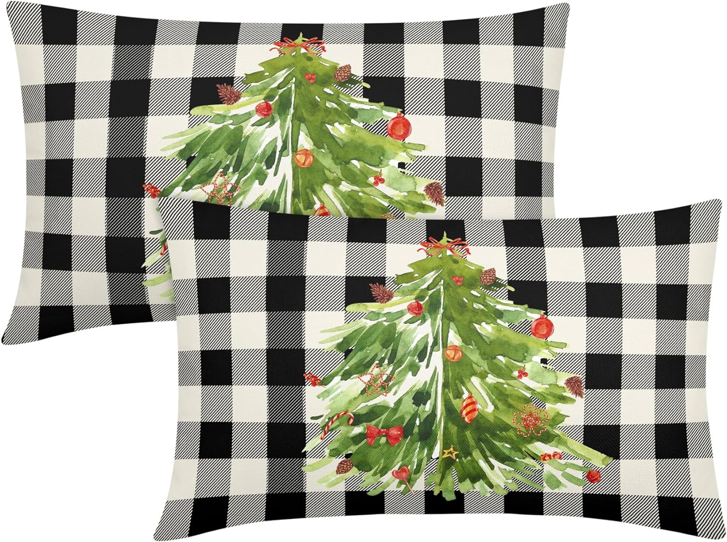 Watercolor Christmas Tree Throw Pillow Covers 20x20 Inch Green Xmas