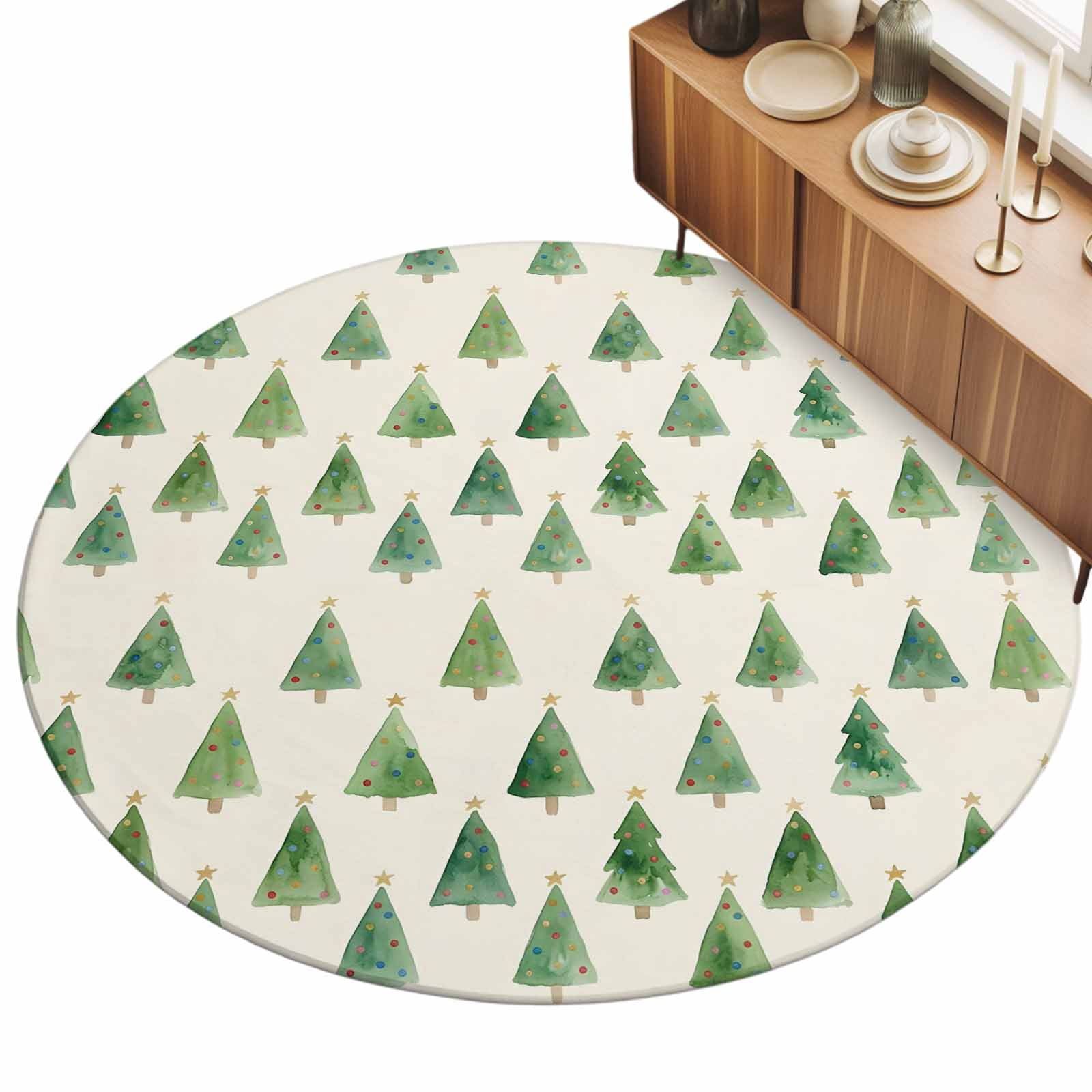 Watercolor Christmas Trees Area Rug 8', Minimalist Sage Green Pine ...