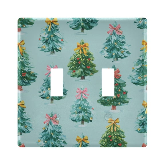 Watercolor Christmas Trees Colorful Bows Light Switch Cover Electrical Outlet Cover Replaceable Wall Plates 2-Gang