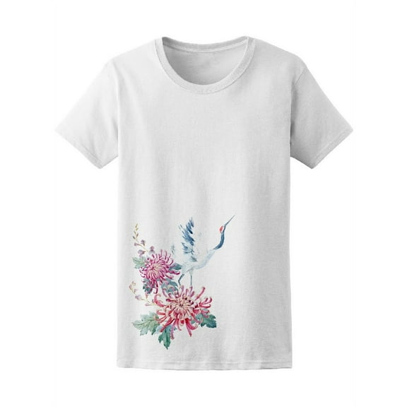 Watercolor Chrysanth And Crane Tee Women's -Image by Shutterstock