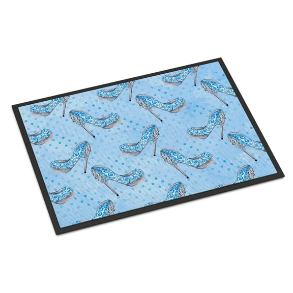 Watercolor Cinderella Shoe in Blue Doormat 24x36