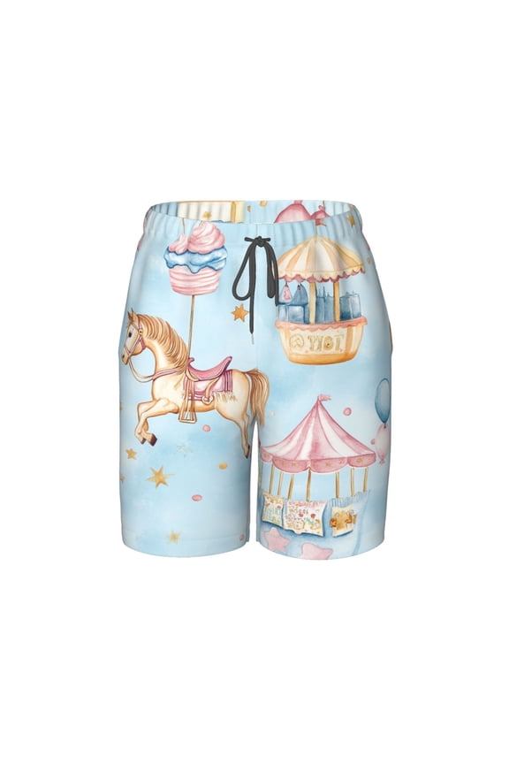 Watercolor Circus Beach Pants Lightweight and Quick-Drying Teen Shorts with Mesh Lining and Drawstring