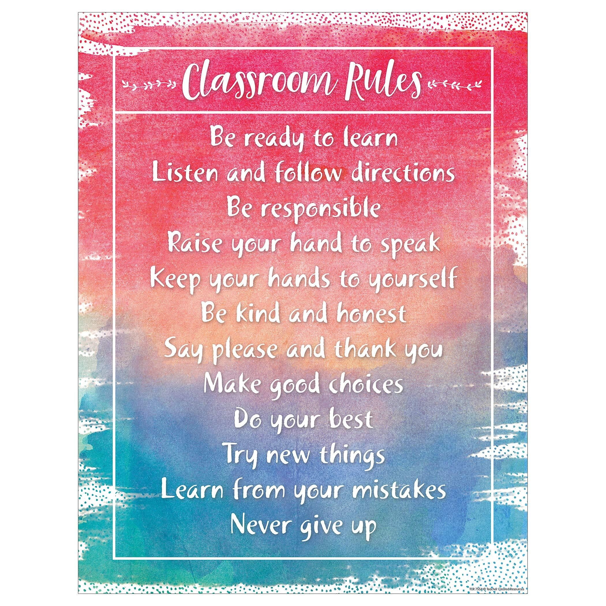 Watercolor Classroom Rules Chart poster - Walmart.com