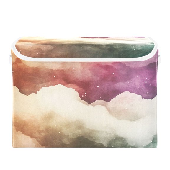 Watercolor Clouds Large Storage Bins with Linen Collapsible Lid Storage Box 16.7 x 12.6 x 11.8in