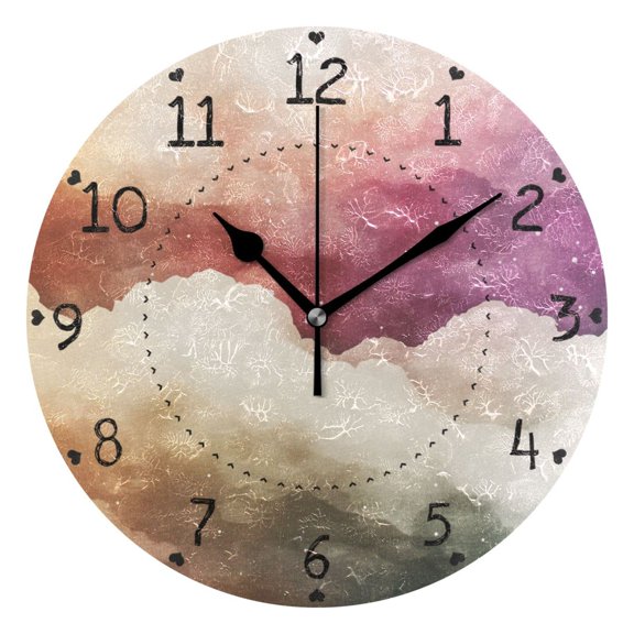 Watercolor Clouds Round Wall Clock Silent Battery Operated Home Decor for Living Room Bedroom
