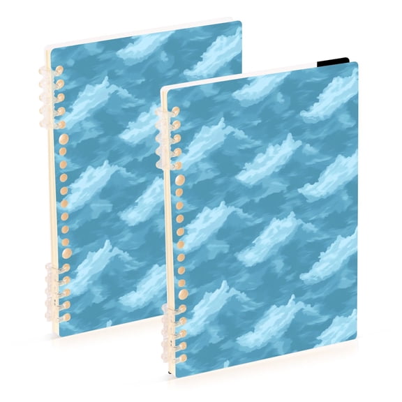 Watercolor Clouds Waves 2-Piece A5 PP Notebooks, Adjustable Rings, 80g Paper, Diary Set