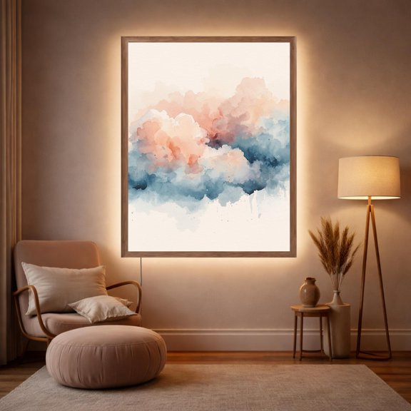 Watercolor Cloudscape Wall Art, LED Backlit Ambient Glow Poster, Poster Only