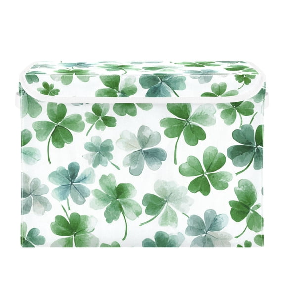 Watercolor Clover St Patricks Day Foldable Storage Bins with Lids Handles Collapsible Storage Containers Tote Boxes 16.5 x 12.6 x 11.8 inches