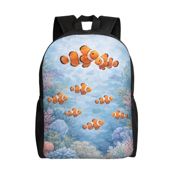 Watercolor Clownfish Underwater Backpack Large Capacity Laptop Bag for Men and Women