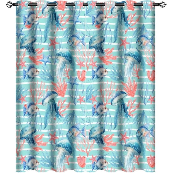Watercolor Coastal Curtains For Bedroom,Abstract Ocean Sea Starfish Coral Nautical Theme Thermal Insulated Room Darkening Grommet Window Curtains & Drapes For Living Room 42"W x 90"L (Pack of 2)