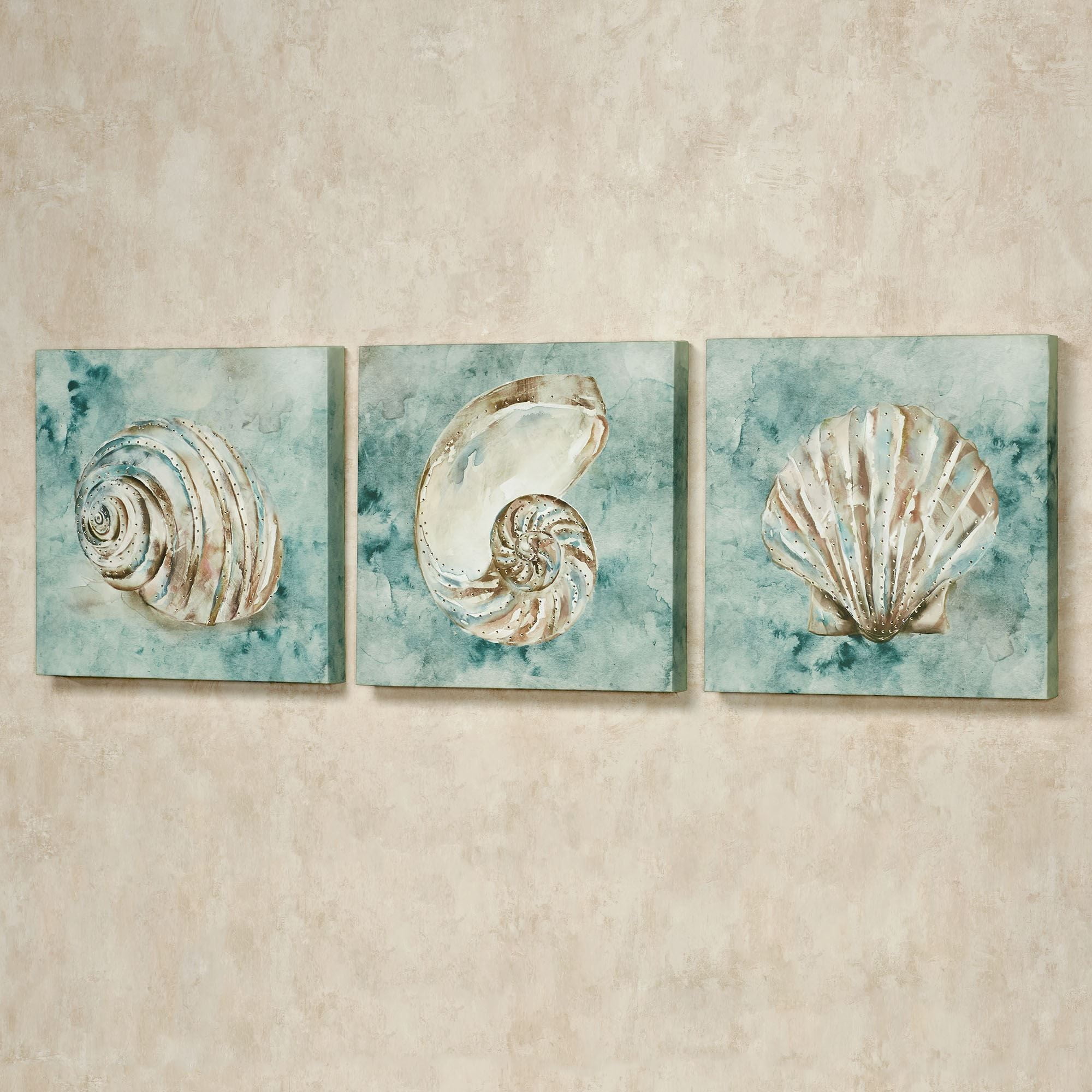 Watercolor Coastal Sea Gifts Shells Canvas Wall Art Blue and Tan Set ...