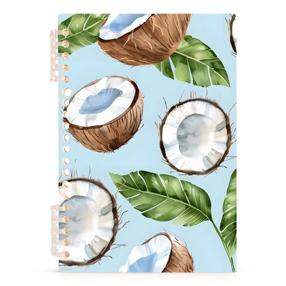 Watercolor Coconuts and Green Leaves Spiral Journal Notebook College Ruled Notebook 8.3" x 5.7" A5 Lined Thick Paper Page