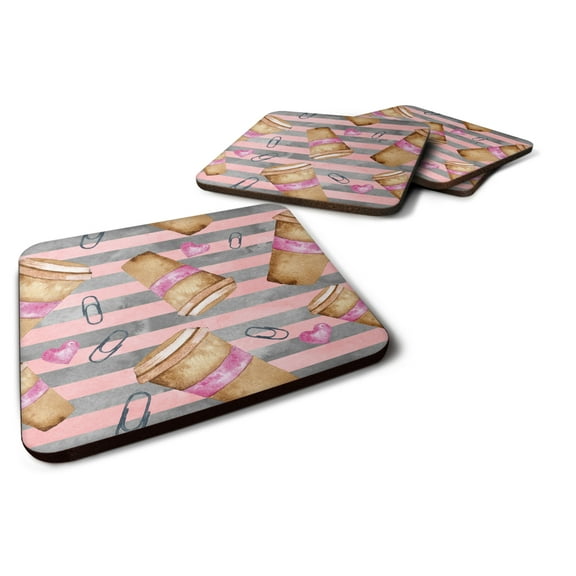 Watercolor Coffee and Paper Clips Foam Coaster Set of 4