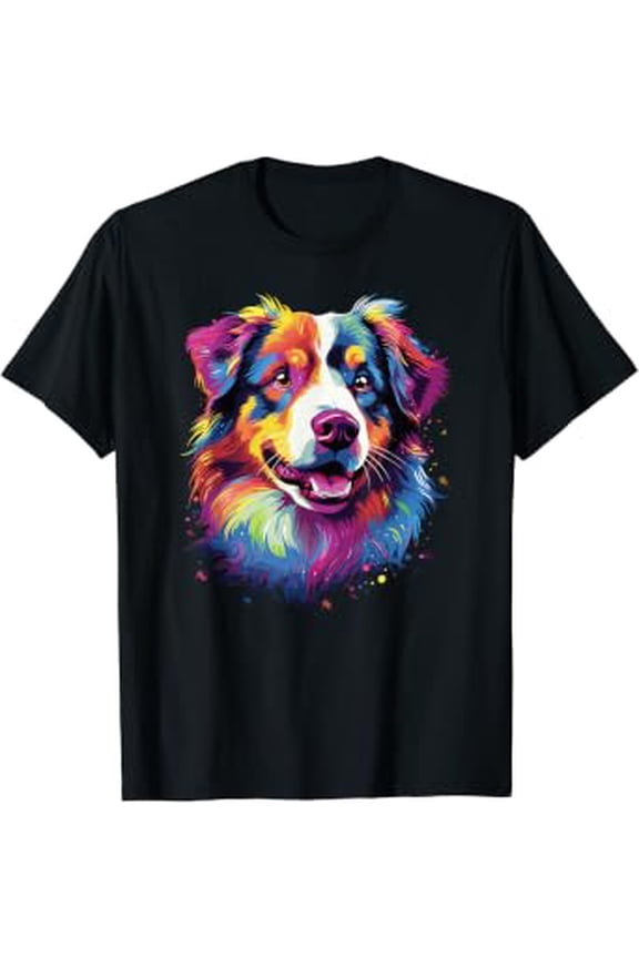 Watercolor Colorful Australian Shepherd Aussie T-Shirt