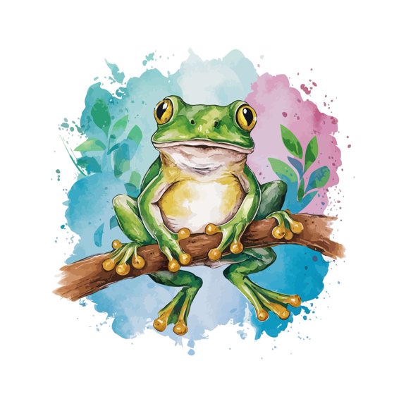 Watercolor Colorful Cute Cartoon Frog Animal Wall Art Sticker Designs Vinyl Stickers For Home House Walls Rooms Windows Bedroom Decoration Size (12x12 inch)