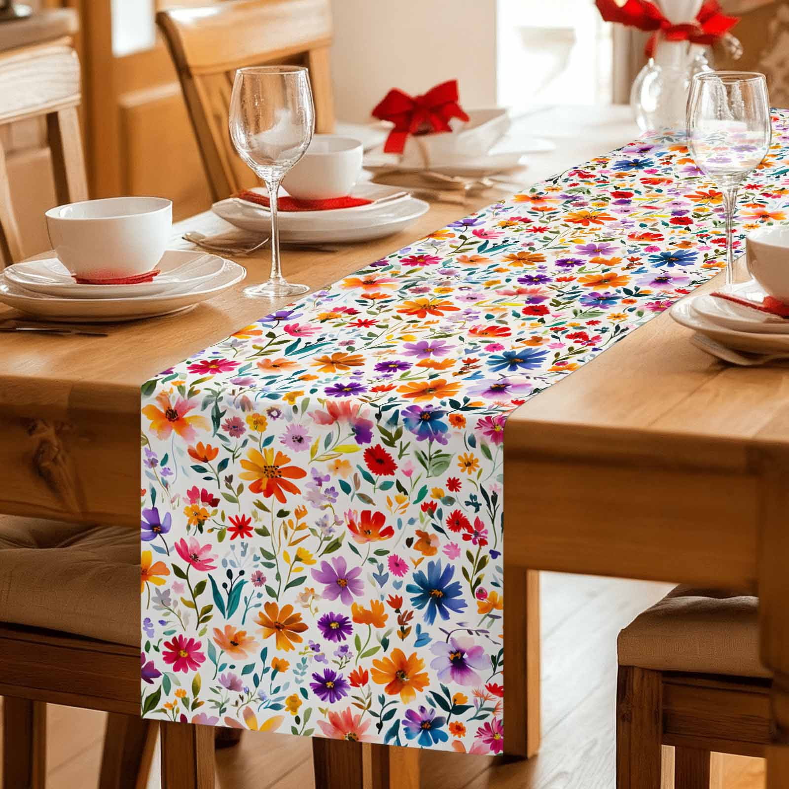 Assorted Table Runners Watercolor Colorful Flower Table Runner 36 Inches Long,Kitchen Dining ...